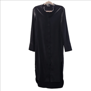 ZARA Black satin long sleeve flowy button front shirt maxi dress